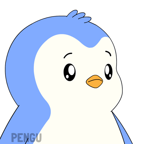 a blue and white penguin with a yellow beak and the word pengu below it