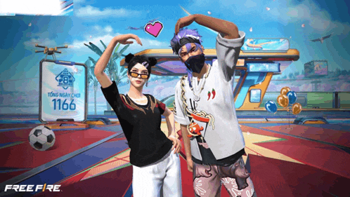 a man and a woman are standing in front of a sign that says 1166