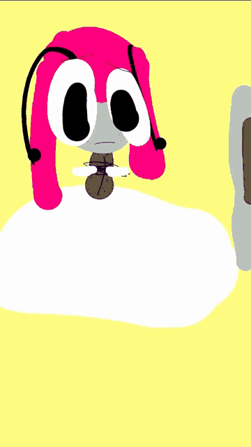 a cartoon drawing of a girl with pink hair