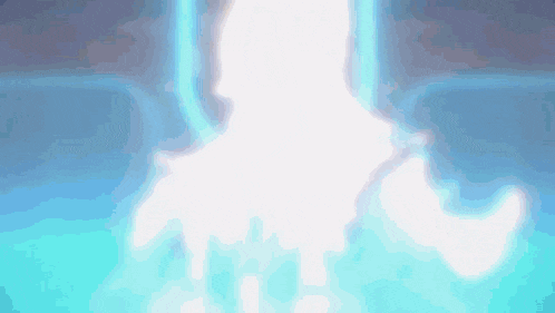 a white glowing object is coming out of a blue light