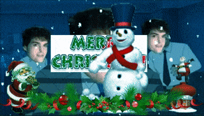 a merry christmas poster with a snowman and santa