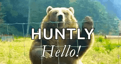 a bear is standing behind a fence and waving its paw at the camera .