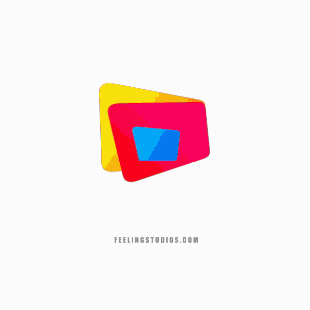 a colorful logo for feeling studios with a camera on it