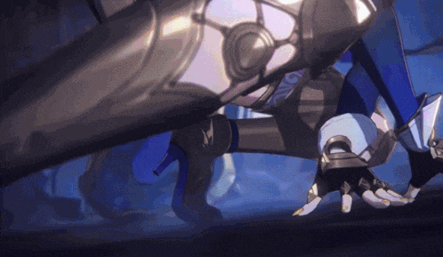 a close up of a person 's feet in a video game with a blue background