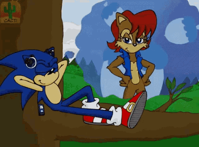 a cartoon of sonic the hedgehog and sally the hedgehog