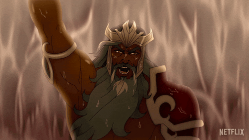 a cartoon of a man with a beard and a crown with a netflix logo in the corner