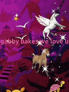 gabby bakes we love u written on a purple background