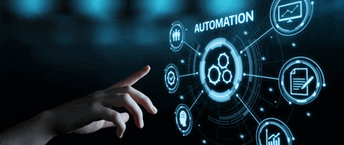 a hand is pointing at a screen that says automation on it