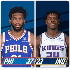 a philadelphia basketball player and a kings basketball player are shown