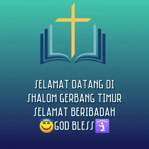 a blue background with the words selamat datang di shalom gerbang timur on it