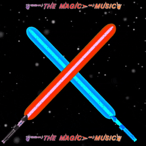 a poster that says the magic music with two lightsabers crossed in the middle