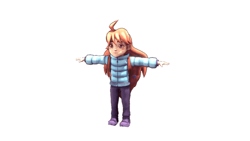 a 3d model of a girl with long red hair and a backpack