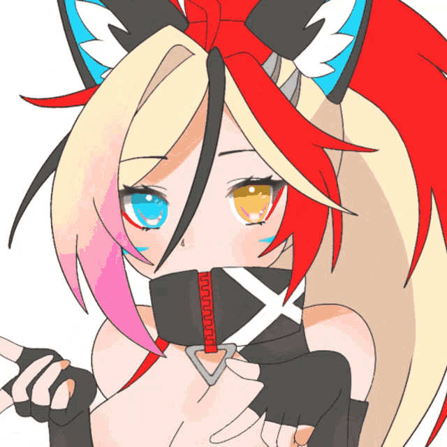 a drawing of a girl with a black zipper around her neck