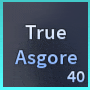 a logo for true asgore 40 with a blue border