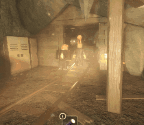 a screenshot of a video game showing a person walking through a doorway
