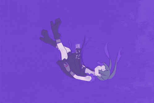 a purple background with a girl falling down with chinese writing