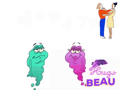 a cartoon of a man and woman dancing with hearts and the word beau
