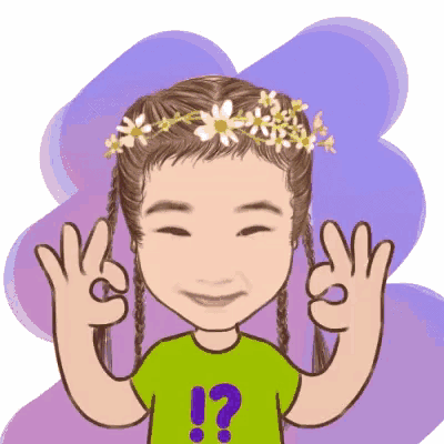 a cartoon of a girl with a flower crown on her head giving the ok sign
