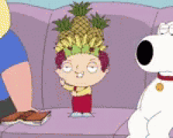 a cartoon character wearing a pineapple hat