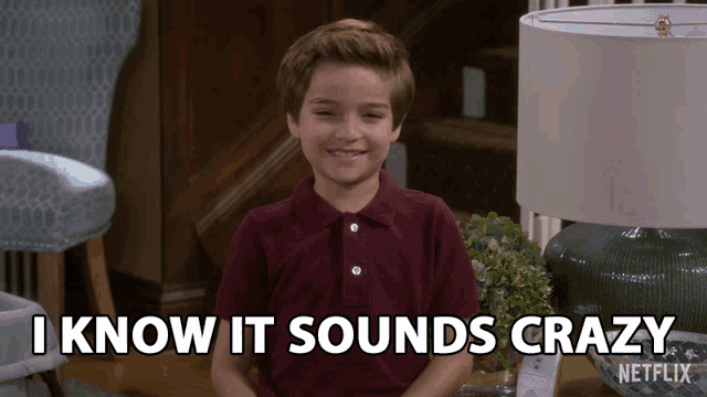a young boy says i know it sounds crazy in front of a lamp