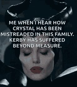 a woman with horns and red lips is wearing a black hat with a quote .