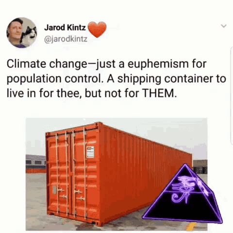 a tweet by jarod kintz shows an orange shipping container and a pyramid