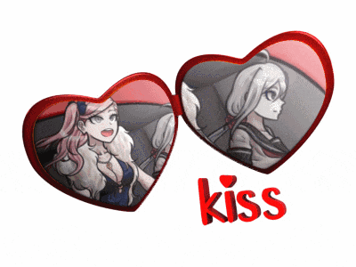two hearts with a picture of a girl and the word kiss on the bottom