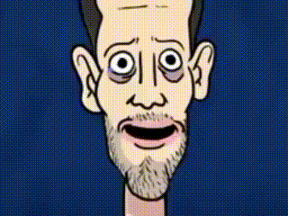 a cartoon of a man with a beard and a big mouth