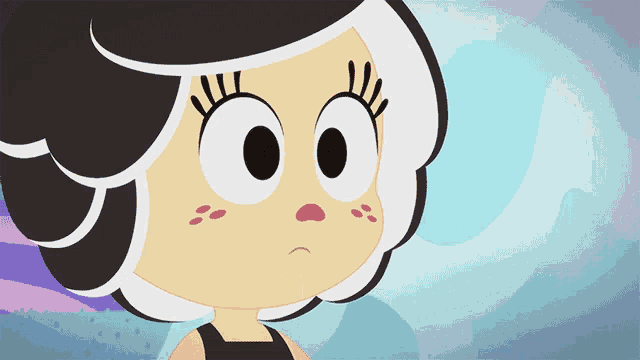 a close up of a cartoon character 's face with a surprised look on her face