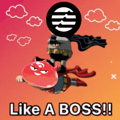 a cartoon character is flying through the air with the words like a boss on the bottom