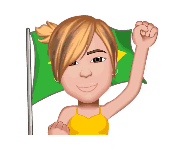 a cartoon of a woman holding a green flag with her fist up