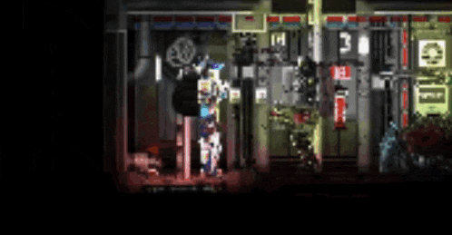 a pixel art drawing of a room with a sign that says ' nl ' on it