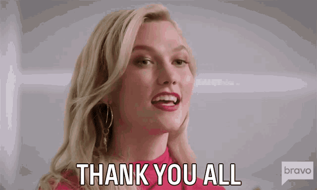 a woman says " thank you all " in a bravo ad