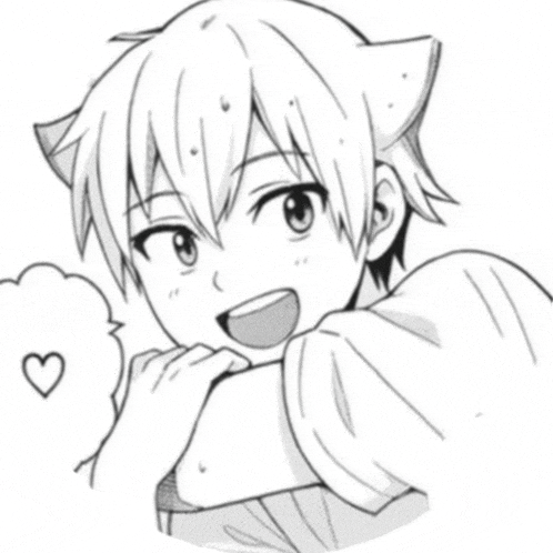 a black and white drawing of a boy with cat ears on his head .