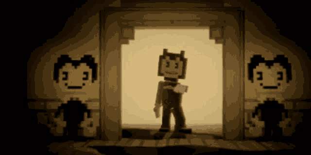 a cartoon character with the number 3 on his head stands in a doorway