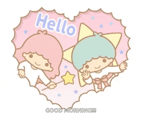 a cartoon of a boy and a girl with the words hello and good morning written on it
