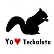 a black squirrel with a red heart and the words `` yo love techaluta '' .