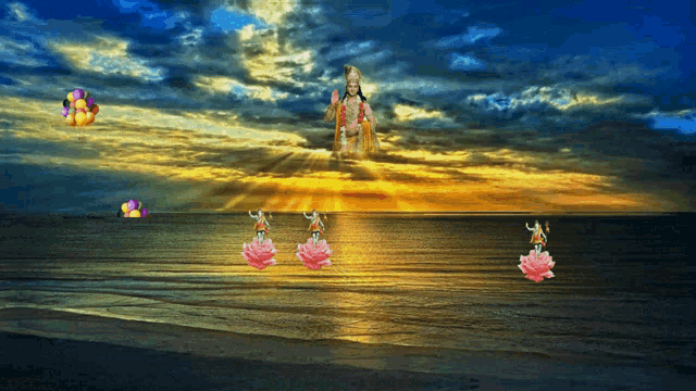 a painting of a woman standing on a lotus flower