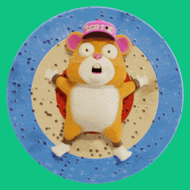 a cartoon cat laying on its back on a blue plate