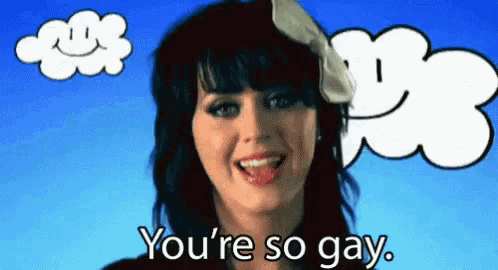 a woman says " you 're so gay " in front of a cloud