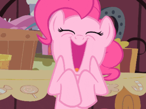 pinkie pie from my little pony laughs with her eyes closed