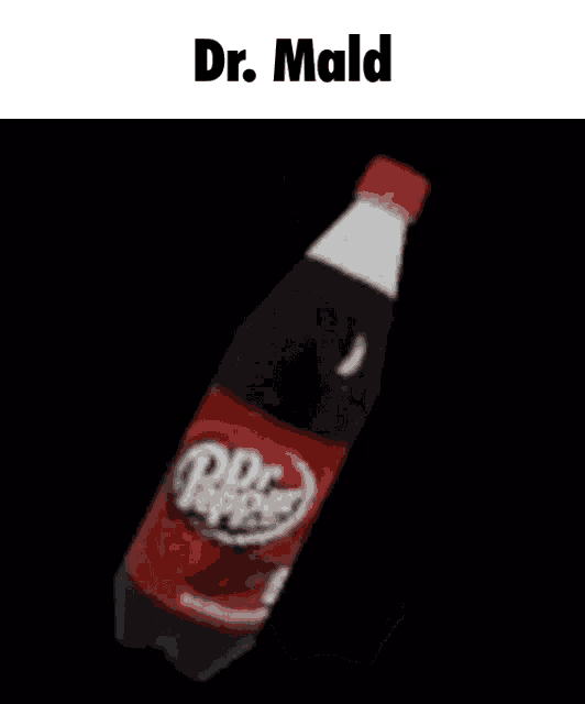 a bottle of dr. mald soda is floating in the air against a black background .