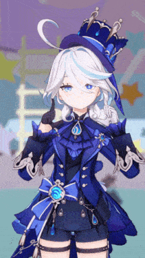 a girl with white hair is wearing a top hat and holding a gun