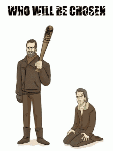 a drawing of a man holding a bat and the words who will be chosen