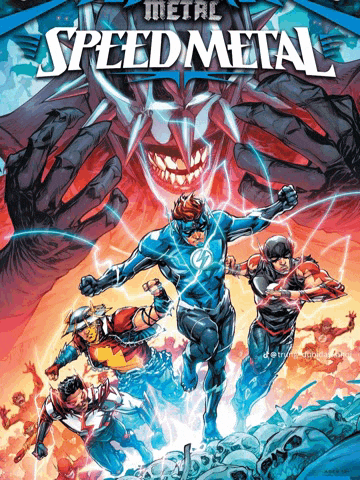 a comic book cover for speed metal shows a group of superheros