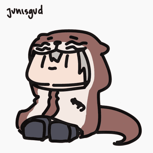 a drawing of a person in a cat costume with the word junisgud written below it