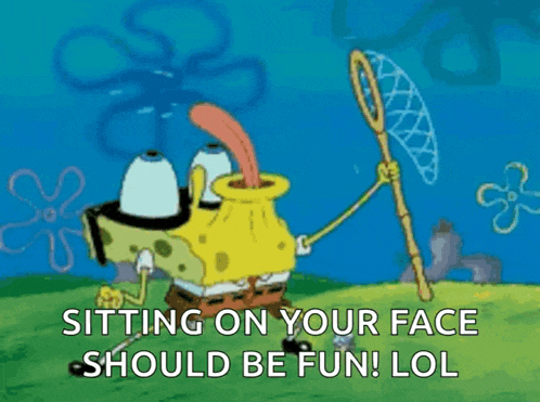 a cartoon of spongebob sitting on his face holding a soap bubble net .