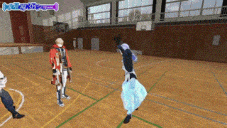 a group of people are standing on a basketball court in a video game
