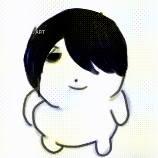a black and white drawing of a person with black hair standing under a table .