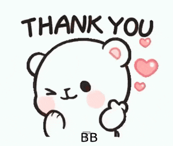 a thank you sticker with a teddy bear and hearts